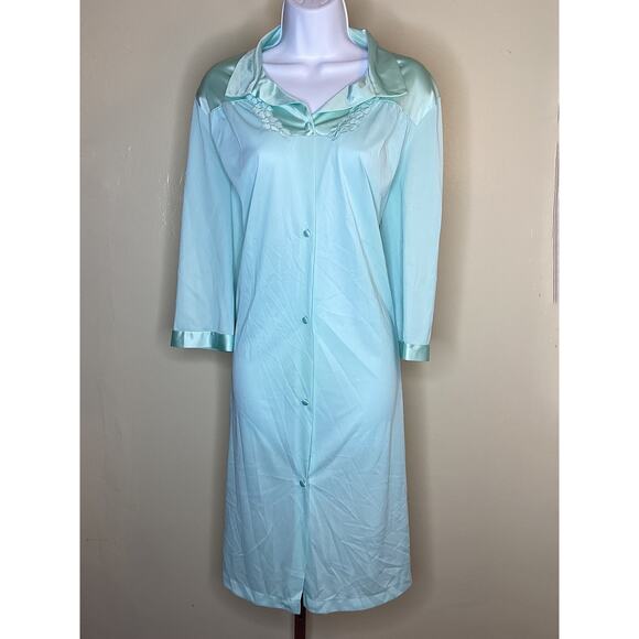 Vanity Fair Vtg L/S Nightgown Medium  Blue EUC Button Down Modest,Sleepwear - Picture 2 of 9